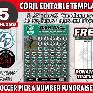 Corjl Editable Soccer Pick a Number Fundraiser, Soccer 1 to 50 Fundraiser Template, Soccer Digital Fundraiser, Editable Fundraiser Ideas