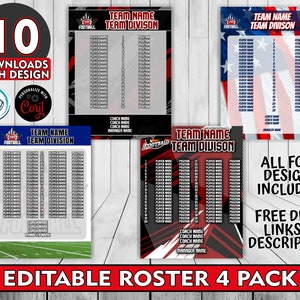 Customizable Football Roster Template Pack ,  4 Designs Included, Corjl Editable Football Roster Maker Templates, Custom Football Multi Pack