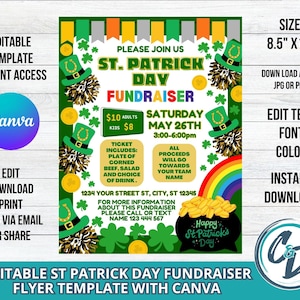 Cheerleader St Patrick&#39;s Day Fundraiser Flyer Printable, Cheerleading St Patrick Day Charity Event, Canva Editable Template Digital Download