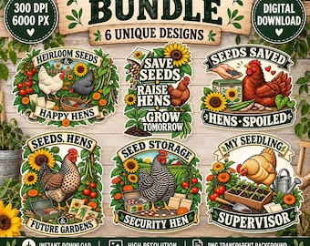 Seed Saving Chicken Life Bundle PNG, Chicken Lover Garden Designs, Seed Saving PNG, Homestead Chicken PNG, Gardening Digital Download