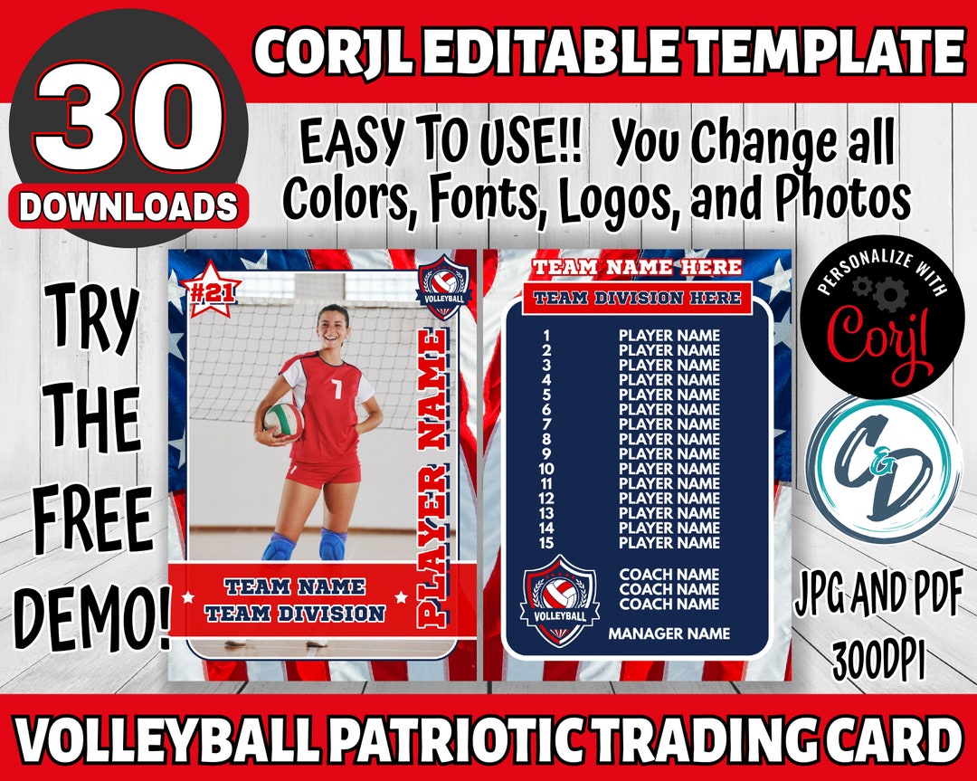 Volleyball Rookie Card Customizable Volleyball Card Template Editable Sports Card - Etsy