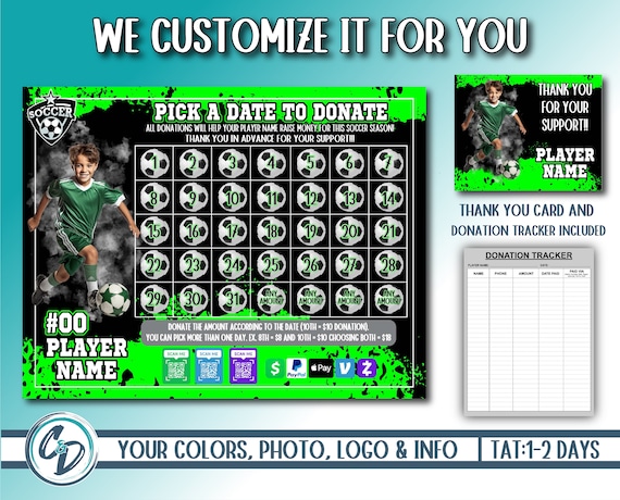 Custom Soccer Pick a Date Fundraiser, Personalized Soccer Digital