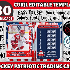 Anpassbare Hockeykartenvorlage - Bearbeitbares Sportkartendesign, Corjl bearbeitbare Hockeykartenvorlage, kundenspezifische Patriotische Hockey-Sammelkarte