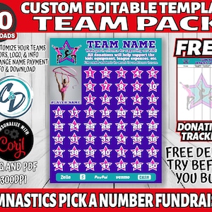 Corjl Editable Gymnastics Pick a Number Fundraiser, Team Pack 30 Download, Gymnastics 1 to 50 Fundraiser Template, Digital Fundraiser Ideas