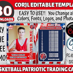 Modelo de cartão de basquete personalizável - design de cartão esportivo editável, cartão de basquete patriótico editável Corjl Cartão colecionável de basquete personalizado