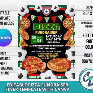 Soccer Pizza Fundraiser Flyer Editable Soccer Pizza Party Fundraiser Editable Canva Template School Fundraiser Digital Download