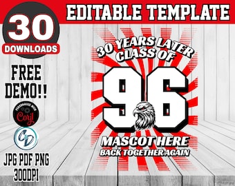 Editable School Reunion Shirt Design Template | Class Reunion Printable SVG PNG PDF | Corjl Instant Download