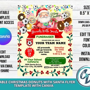 Soccer Christmas Donuts With Santa Fundraiser Flyer Printable Soccer Christmas Donut Party Canva Editable Template Digital Download