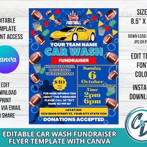 Football Car Wash Fundraiser Flyer, Editable Football Car Wash Fundraiser, Editable Canva Template School Fundraiser Digital Download