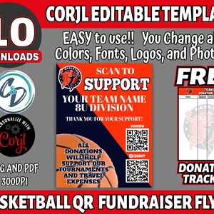 Anpassbare Basketball Fundraiser Vorlage, bearbeitbarer Basketball QR Code Flyer, Corjl bearbeitbarer Fundraiser Maker, Teamspendenideen