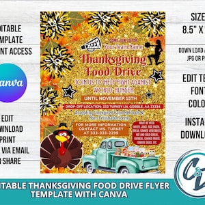 Cheerleading Thanksgiving Food Drive Fundraiser Flyer Printable Cheer Thanksgiving Charity Event Canva Editable Template Digital Download