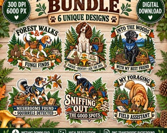 Mushroom Dog Life PNG Bundle, Mushroom Foraging Dog Designs, Forager PNG, Nature Hiking Dog PNG, Mushroom Lover Digital Download