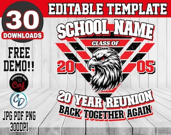 Class Reunion T-Shirt Design | Editable School Reunion Template | Printable SVG PNG PDF via Corjl | School Mascot Shirt Design | Homecoming