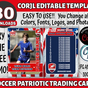 Customizable Soccer Card Template - Editable Sports Card Design, Corjl Editable Patriotic Soccer Card Template, Custom Soccer Trading Card