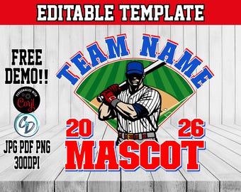 Baseball Logo Shirt Template Editable CORJL | Team Apparel Design for T-Shirts, Hats, Bags & Print-on-Demand | National Championships PNG