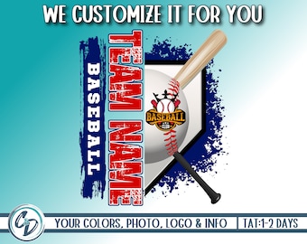 Custom Baseball Team Design, Baseball Custom Mascot PNG, Sublimation DTG , Baseball Bats Design, Personalized Baseball PNG, We Customize