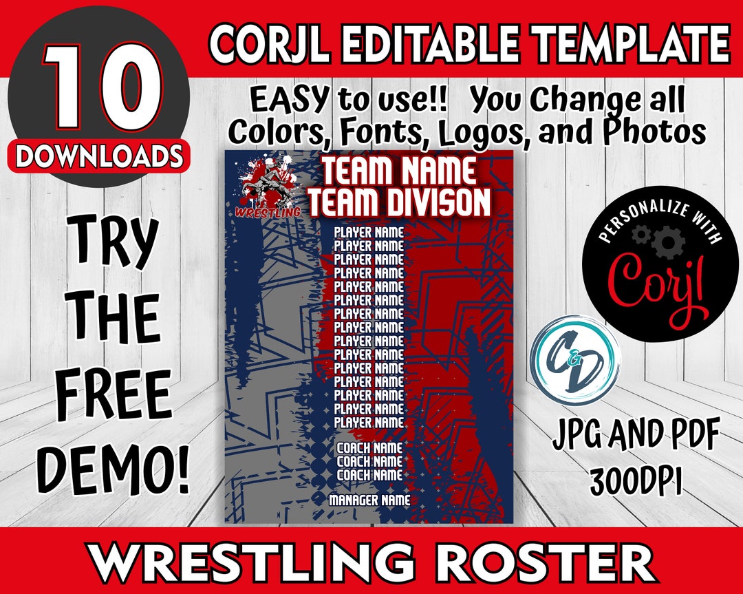 Customizable Wrestling Roster Template, Editable Sports Roster Design ...