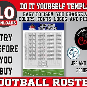 Customizable Football Roster Template, Editable Sports Roster Design, Corjl Editable Football Roster Maker, Custom Football Design