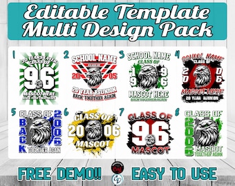 School Reunion Shirt Design Bundle | 8 Editable Class Reunion Templates | Corjl SVG PNG PDF | Instant Download Email After Order