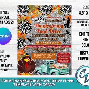 Cheerleading Thanksgiving Food Drive Fundraiser Flyer Printable Cheer Thanksgiving Charity Event Canva Editable Template Digital Download