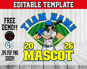 Softball Logo Shirt Template Editable CORJL | Team Apparel Design for T-Shirts, Hats & Merchandise | State National Championship Playoffs