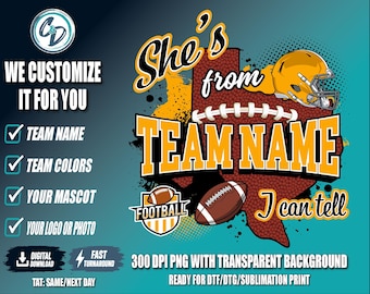 Personalized Football Mom Shirt | Custom Team Spirit Wear | Football Mama Shirt She's From | Youth Football Fan Shirt | Logo Colors Design