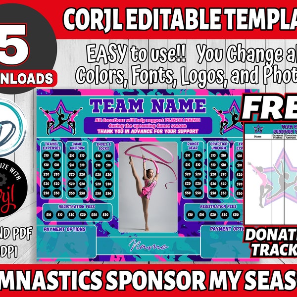 Corjl Editable Gymnastics Sponsor My Season Fundraiser, Gymnastics Fundraiser Template, Gym Digital Fundraiser, Editable Fundraiser Ideas