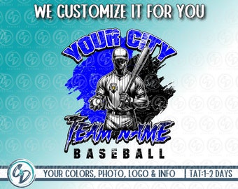 Baseball Team Spirit Design, Baseball Team Custom Mascot, Sublimation DTF DTG, Custom Baseball Player Design, Personalized Png, We Customize