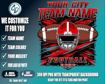 Custom Youth Football Shirt Design | Personalized Team Spirit Apparel | Football Logo Mascot Shirt | Booster Club Fan Wear