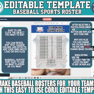 Customizable Baseball Roster Template Pack , 4 Designs Included, Corjl ...