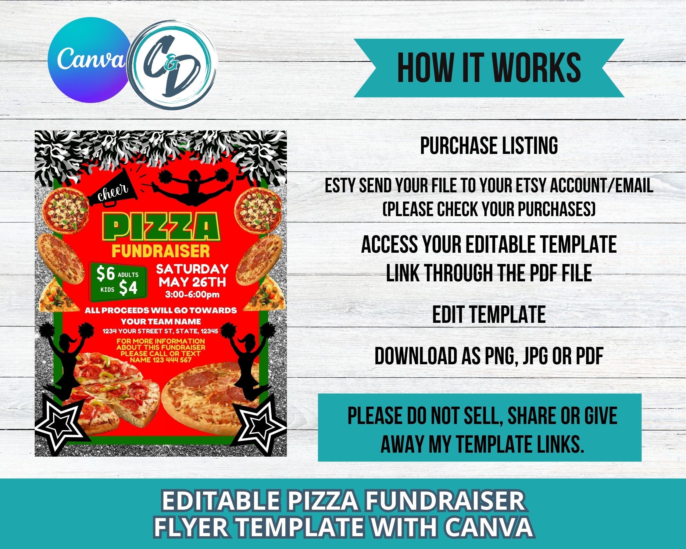 Cheerleading Pizza Fundraiser Flyer Editable Cheerleader Pizza - Etsy
