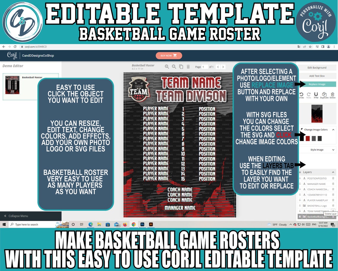 Customizable Basketball Roster Template, Editable Sports Roster Design ...