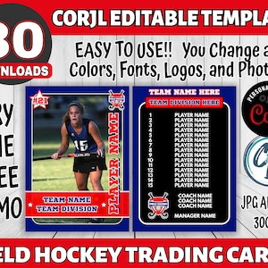 Anpassbare Feldhockey-Kartenvorlage - Bearbeitbares Sportkarten-Design, Corjl-bearbeitbare Feldhockey-Kartenvorlage, benutzerdefinierte Hockey-Sammelkarte