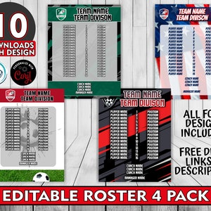 Customizable Soccer Roster Template Pack ,  4 Designs Included, Corjl Editable Soccer Roster Maker Templates, Custom Soccer Multi Pack
