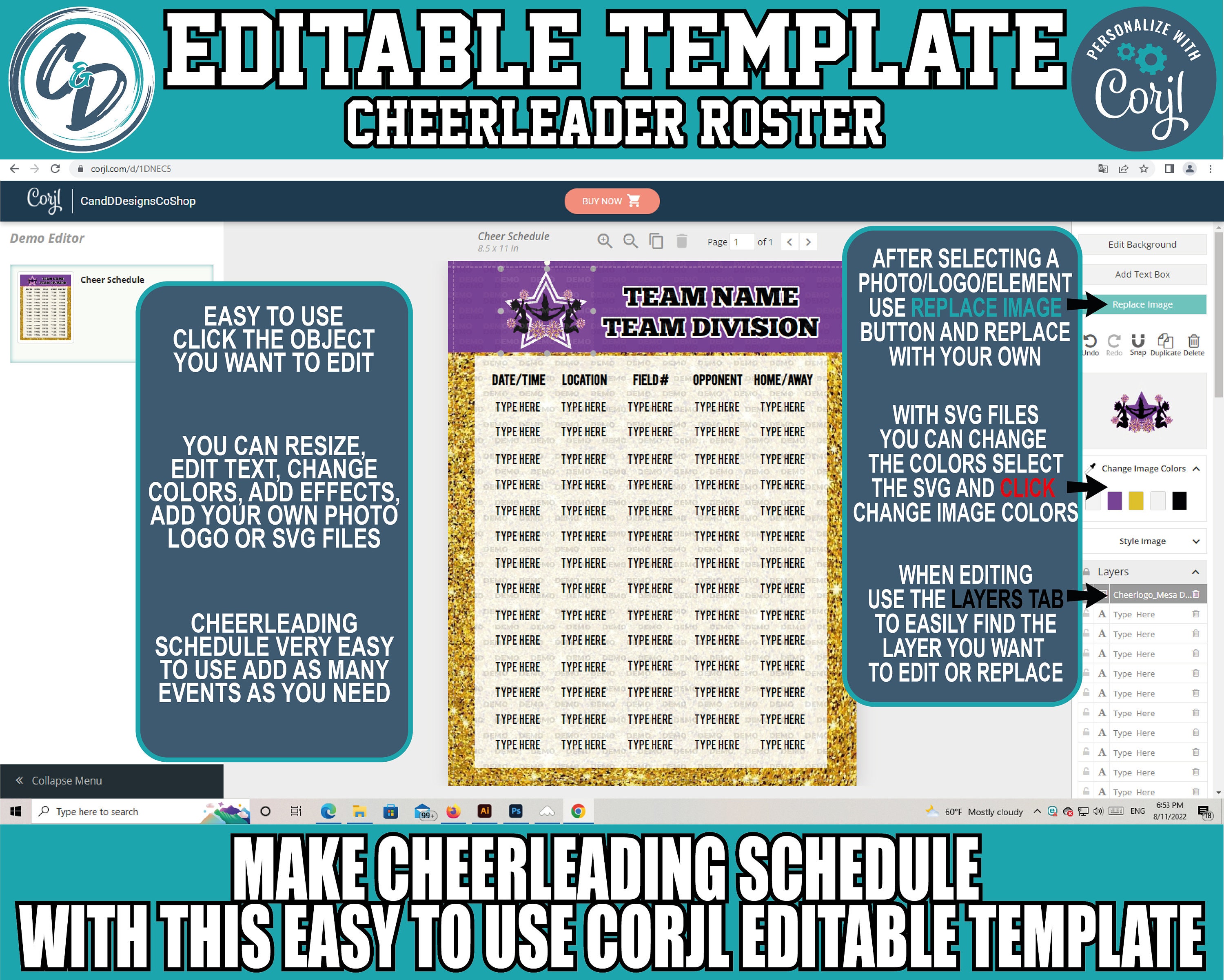 Customizable Cheerleading Schedule Template, Editable Sports Schedule ...