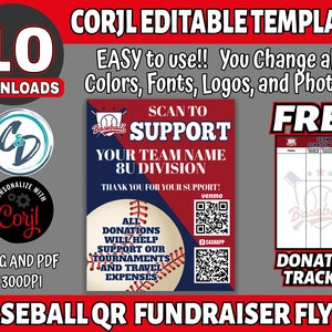 Customizable Baseball Fundraiser Template, Editable Baseball QR Code Flyer, Corjl Editable Fundraiser Maker, Baseball Team Donation Ideas