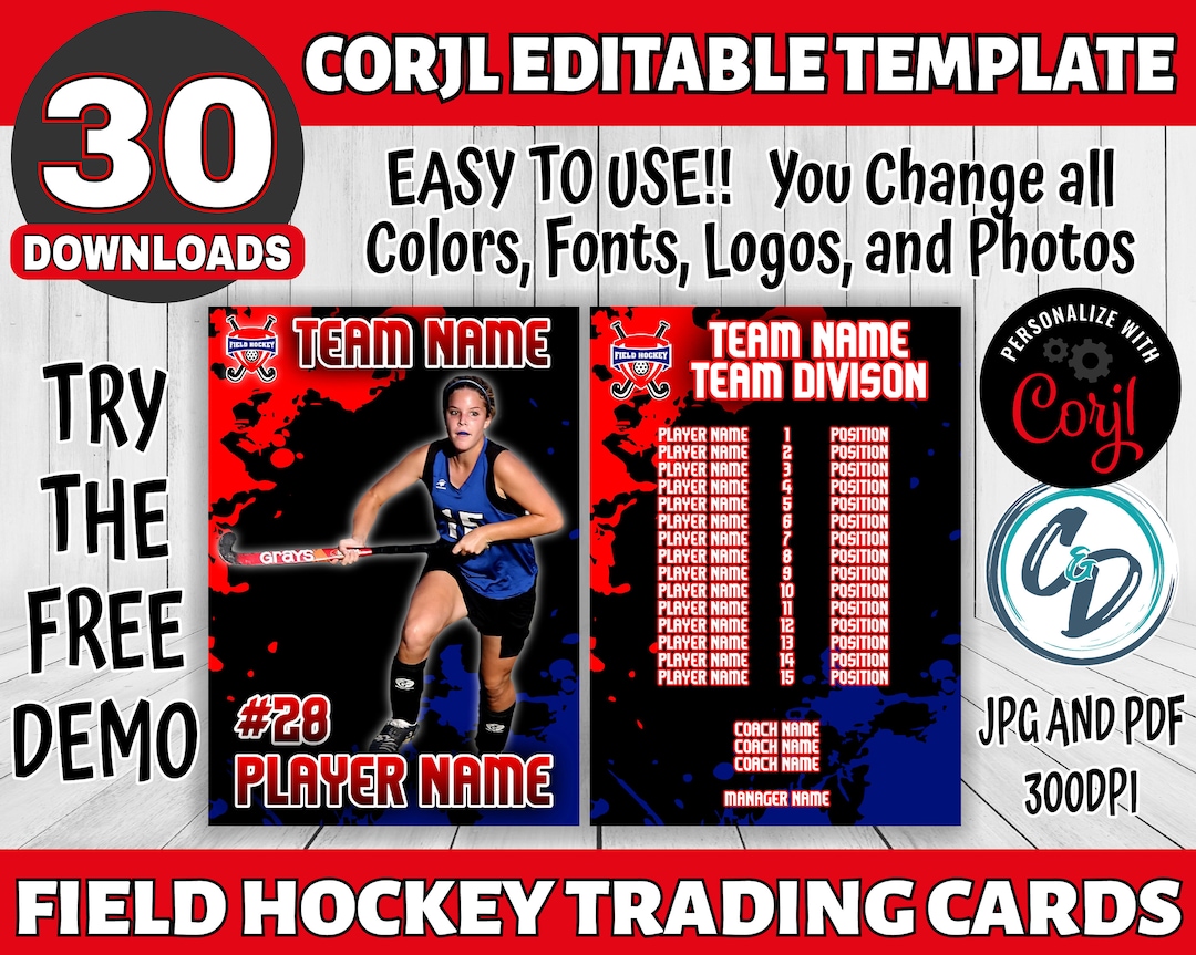 Customizable Field Hockey Card Template Editable Sports Card Etsy