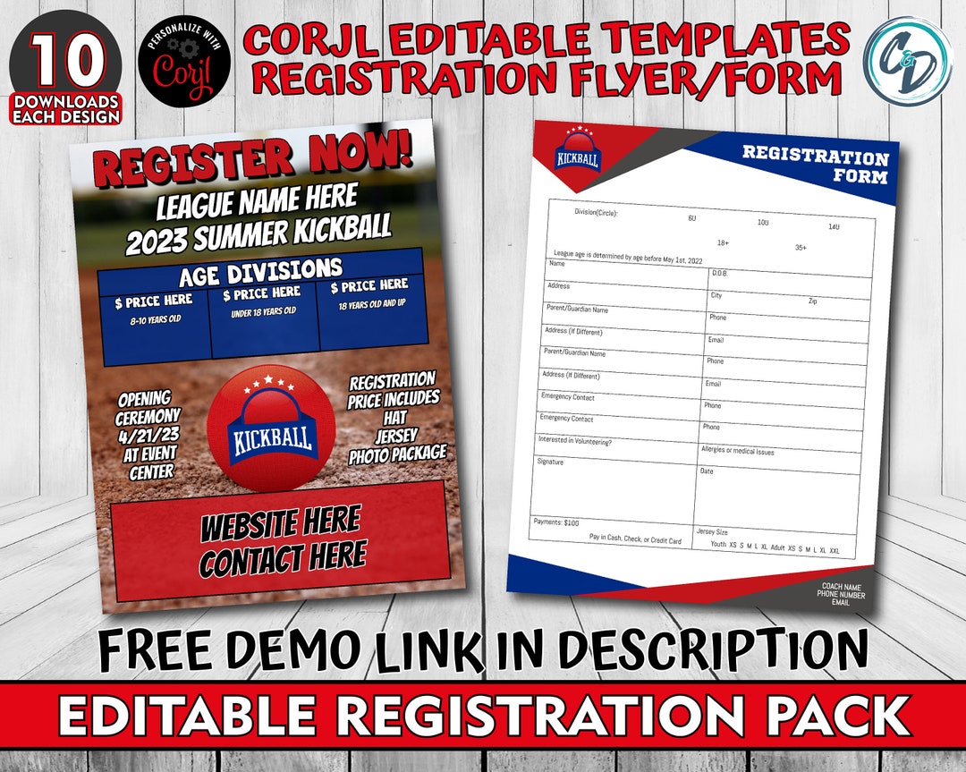 Kickball Sign Up Customizable Kickball Registration Pack, Editable Sports Registration ...