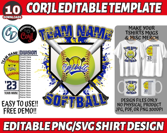 Corjl Editable Softball Plate Design PNG, Custom Softball bats Editable Template, Softball Team PNG Design, Easy Editable Design DTF Dtg