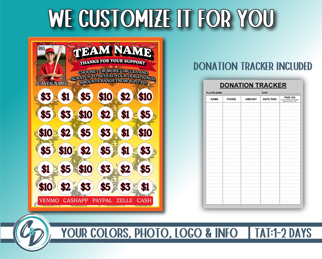 Custom Baseball Scratch off Fundraiser, Personalized Baseball