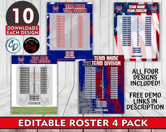 Customizable Field Hockey Roster Template Pack ,  4 Designs Included, Corjl Editable Hockey Roster Maker Templates, Custom Hockey Multi Pack