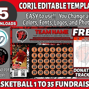Corjl Editable Basketball Pick a Number Fundraiser, Basketball 1 to 35 Fundraiser Template, Digital Fundraiser, Editable Fundraiser Ideas