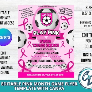 Softball Breast Cancer Awareness Month, Editable Game Flyer, Pink Month Event Flyer, Editable Canva Template, Softball Play Pink Game