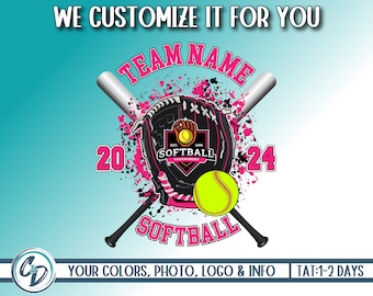 Custom Softball Team Design, Softball Custom Mascot PNG, Shirt Design, Softball Sublimation DTG, Personalized Softball Grunge, We Customize