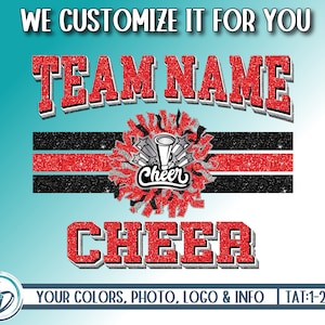 Custom Cheerleading Team Design, Cheer Custom Mascot PNG, Shirt Design, Glitter Cheer Squad Design, Cheer Personalized PNG, We Customize