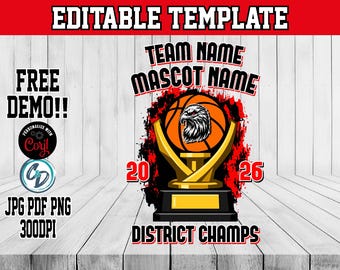 Editable Basketball Team Shirt Template, Corjl Basketball Jersey Design, Player Names Roster Back, Number Back Included, Trophy Champs PNG