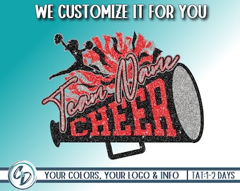 Custom Cheerleading Team Design, Cheer Custom Mascot PNG, Shirt Design, Megaphone Cheer Squad Design, Cheer Personalized PNG, We Customize