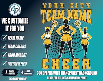 Custom Bling Cheer Shirt Design | Sparkle Mascot Spirit Wear | Personalized Cheer Team Graphic | Rhinestone Look Cheerleader Shirt Design