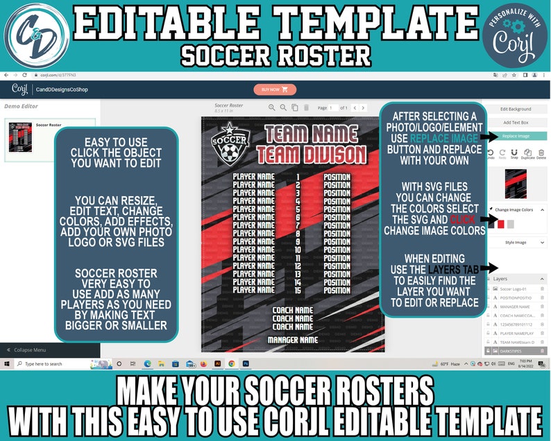Customizable Soccer Roster Template, Editable Sports Roster Design ...