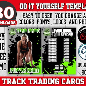 Modello di carta di atletica leggera personalizzabile - Design di carte sportive modificabili, modello di carta di pista modificabile Corjl, carta collezionabile di pista personalizzata